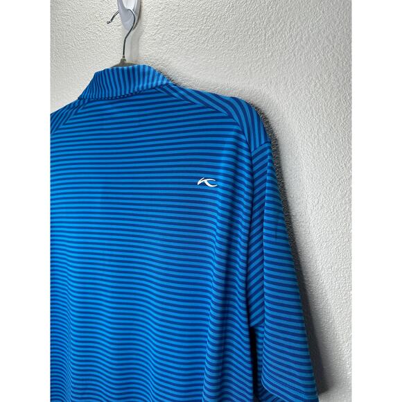KJUS Polo Golf Shirt Medium Blue Striped Short Sleeve UPF30+ L / 52 - Picture 9 of 12